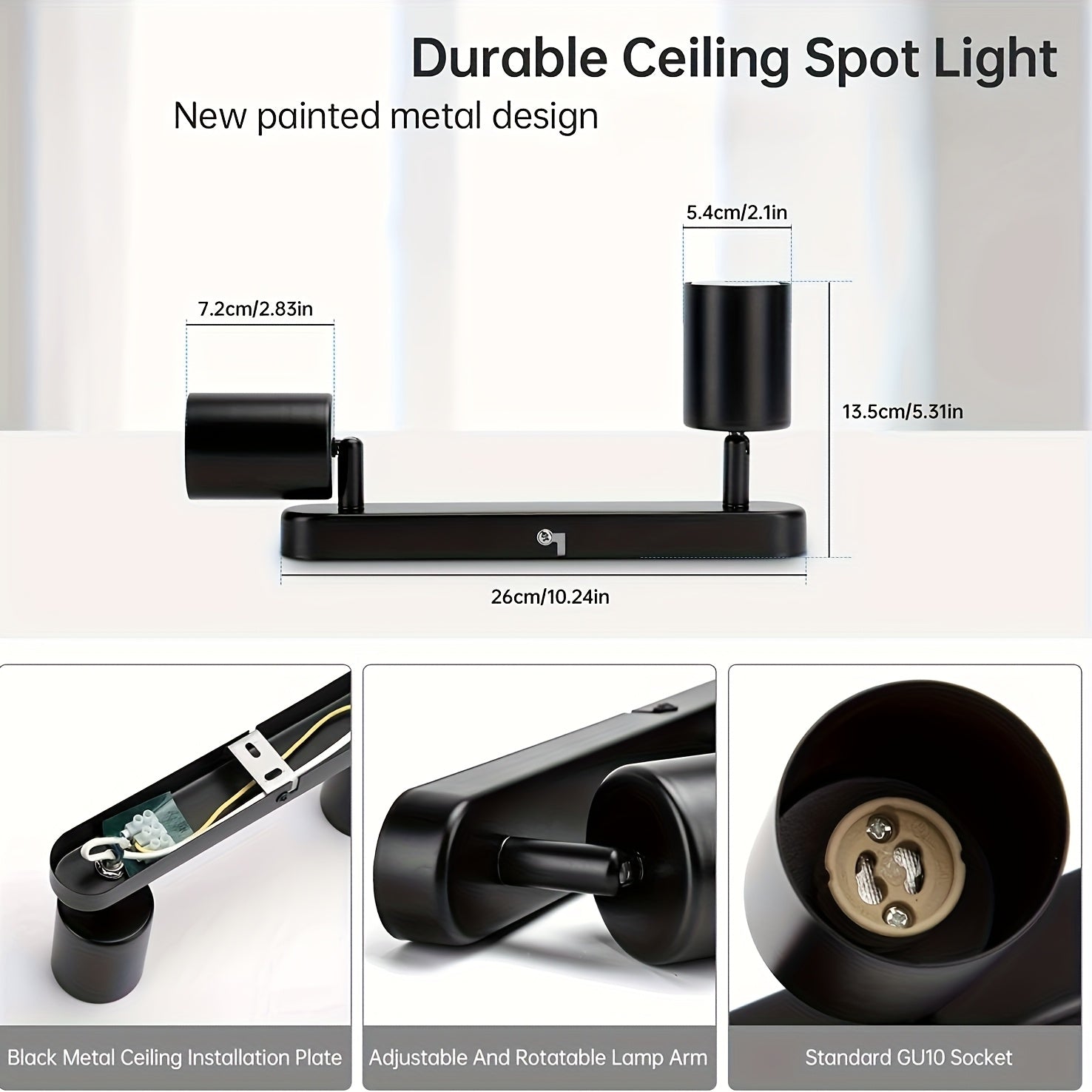 1 pieza de luz de techo LED con 2 bombillas, luz de techo LED giratoria GU10, barra de luces de techo moderno negro para cocina, dormitorio, sala de estar (bombilla no incluida)