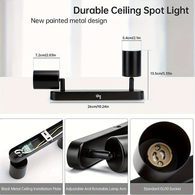1 pieza de luz de techo LED con 2 bombillas, luz de techo LED giratoria GU10, barra de luces de techo moderno negro para cocina, dormitorio, sala de estar (bombilla no incluida)