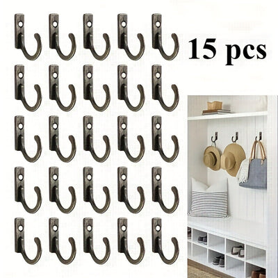 Ganchos de Pared Retro en Bronce - Ganchos Metálicos Modernos para Almacenamiento, Fácil Instalación, Ideales para Abrigos, Sombreros, Toallas, Llaves y Ropa, Baño o Garaje, 15 Piezas