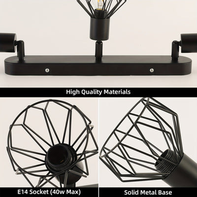 Foco de techo con 3 bombillas, lámpara de techo negra vintage E14 giratoria, lámpara de techo negra con base rectangular, lámpara de techo LED, lámpara para sala o habitación juvenil (bombillas no incluidas)