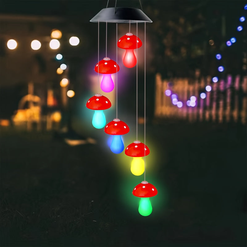 1pc Luz de jardín de hongos rojos de cambio de color alimentada por energía solar, acabado de metal pulido, material PC, adecuada para decoraciones de San Valentín, Día de la Independencia, Navidad, Año Nuevo, Ramadan, decoración colgante al aire libre,