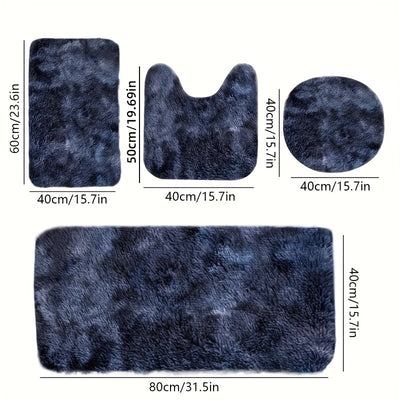 Juego de 4 Alfombrillas Esponjosas para Baño - Suaves, Absorbentes, Antideslizantes, Gruesas, Lavables a Máquina, Kit de Alfombras Rectangulares de Poliéster, Alfombras Antideslizantes|Decoración Elegante para Baño|Tapetes de Fibra de Poliéster, Alfombra