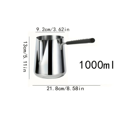 1pc Servidor de Acero Inoxidable para Café con Mango Largo, Capacidad de 350ml/600ml, Calentador de Vertido Versátil para Espresso, Leche, Arte de Latte, Chocolate y Derretimiento de Mantequilla, Ideal para Uso en Casa, Restaurante y Café, Tema de Vacaci
