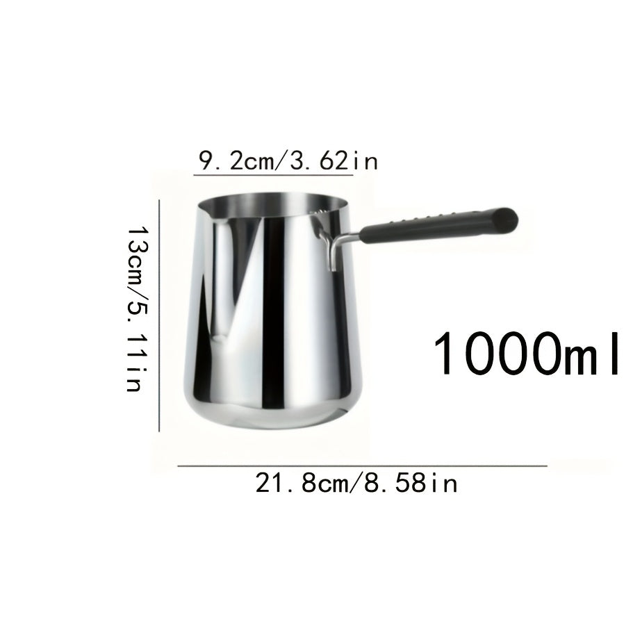 1pc Servidor de Acero Inoxidable para Café con Mango Largo, Capacidad de 350ml/600ml, Calentador de Vertido Versátil para Espresso, Leche, Arte de Latte, Chocolate y Derretimiento de Mantequilla, Ideal para Uso en Casa, Restaurante y Café, Tema de Vacaci
