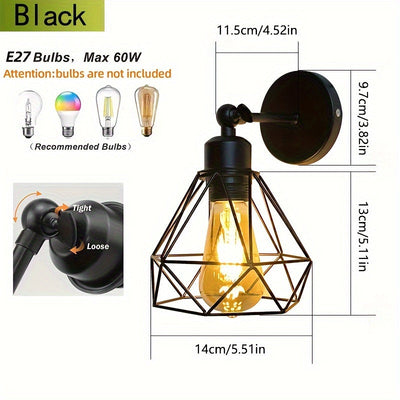 1 pieza, luz de pared ajustable de ángulo vintage negra, base de bombilla E27, luz de pared para sala de estar y dormitorio (sin bombilla)