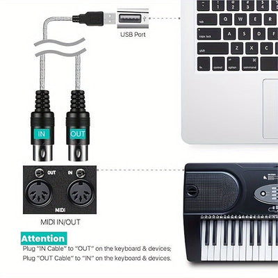 1pc 2-en-1 Cable Convertidor USB a MIDI, 16 Canales Cable de Interfaz Redonda Macho a Hembra Cat5e, Adaptador de Teclado Sintetizador Plug & Play para PC, Estudio de Música, Portátil, Windows, Mac - No Se Requiere Batería