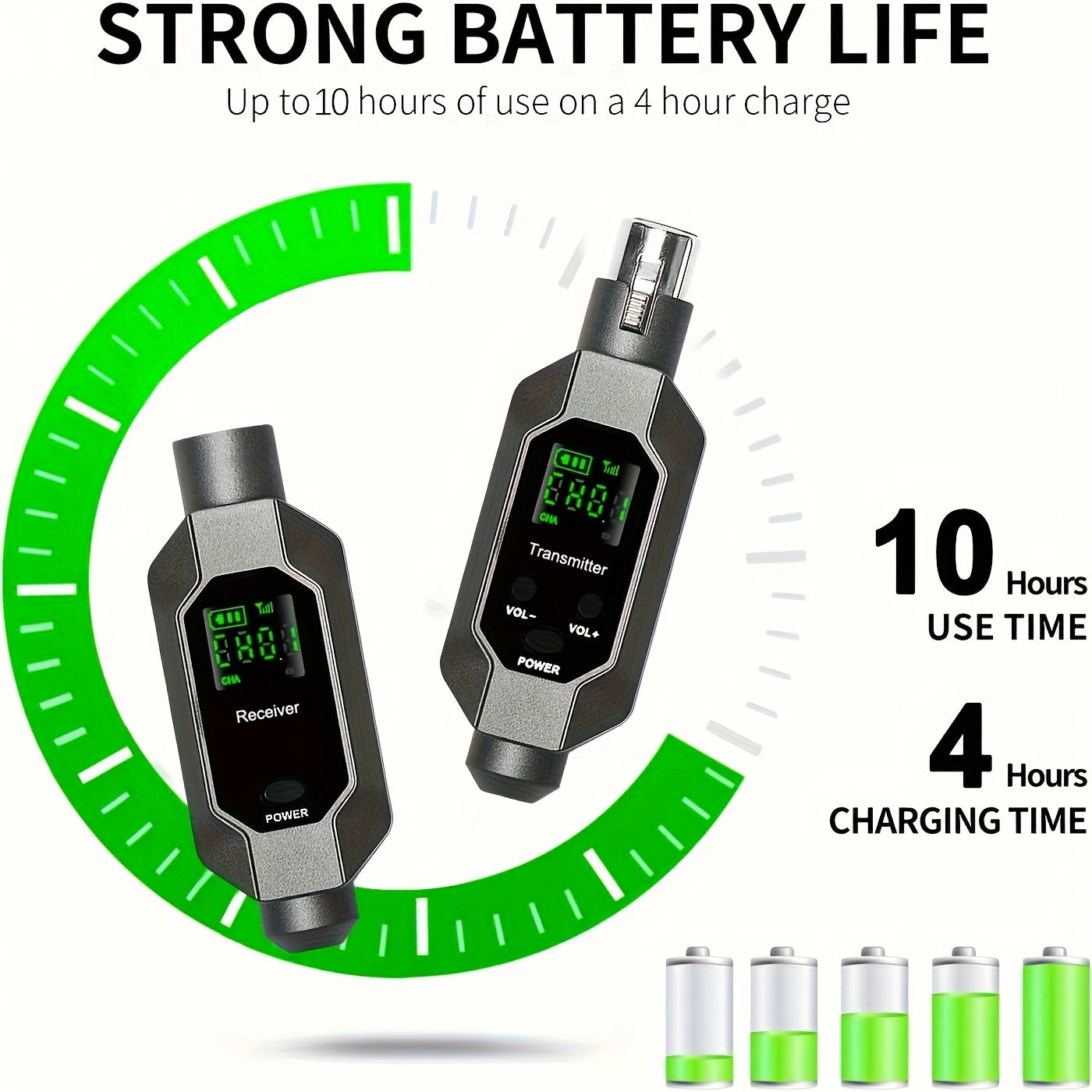 Sistema inalámbrico Heikuding XLR y para guitarra, transmisor y receptor recargable de 500mAh con pantalla digital, carga USB, para micrófonos dinámicos, mezcladoras de audio, guitarras y bajos eléctricos, transmisor inalámbrico para guitarra [Listo para