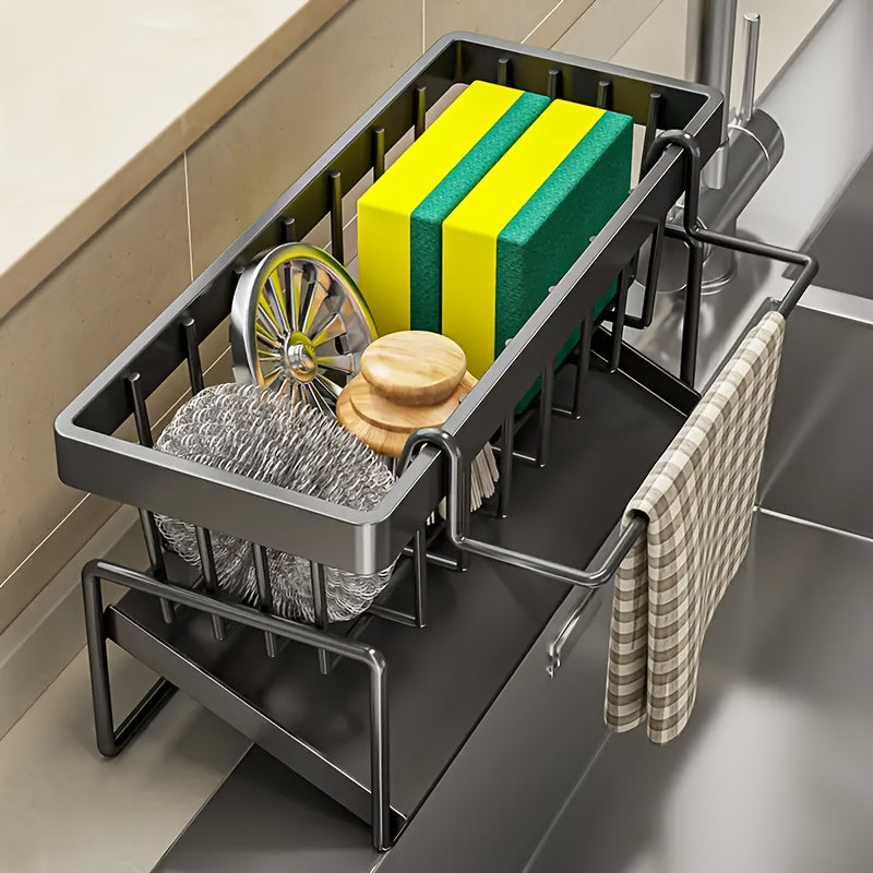 Organizador de Fregadero de Cocina de Acero Inoxidable - Estante de Almacenamiento que Ahorra Espacio con Porta-Panfleto, Metal, para Esponjas, Jabones, Cepillos y Paños, No Eléctrico, Equipo y Suministros de Alimentación, Ideal para Uso en la Cocina del