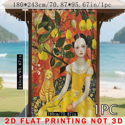 2D Impresión Plana, 1pc/2pcs Cortinas Exteriores con Diseño Artístico Escénico en 2D, Adecuadas para Patio, Cenador, Jardín, Todas las Estaciones, Incluye Ganchos, Decoración de Halloween Navidad y Bodas, Temporada Festiva, 2D Plano