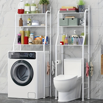Estantería de Almacenamiento Sobre el Inodoro | Organizador de Baño Independiente de Metal con Ganchos | Instalación Sin Taladro | Estantes Multiniveles para Inodoro y Lavadora | Diseño Ahorra-Espacio | Acabado Blanco | Ideal para Toallas, Artículos de A