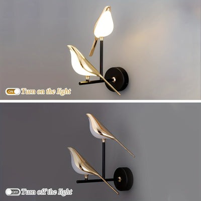 Arandelas de Pared Modernas Art Deco para Sala, Dormitorio o Pasillo, Lámpara de Pared con Aves Oscilantes, Iluminación Metálica y Acrílica, 3 Temperaturas de Color (2 Luces)