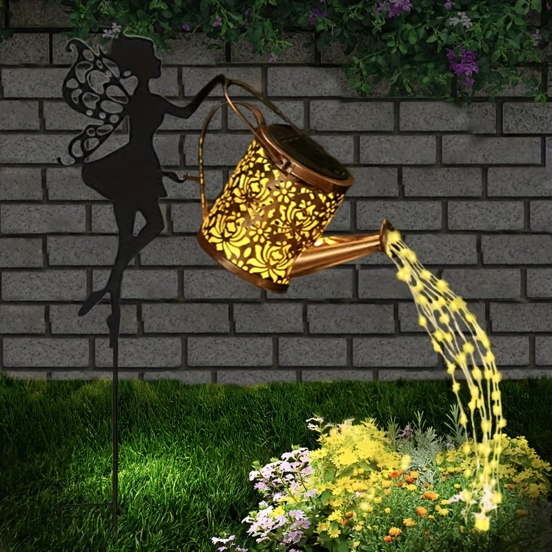 Paquete de 1 Regadera Metálica con Energía Solar, Luces Decorativas para Jardín Estilo Vintage con Clasificación de Calidad IP44, Faroles Solares para Césped y Patio al Aire Libre, Diseño Encantador Cortado para Ambiente Nocturno, Luces Solares para Jard