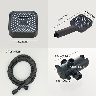 Combo de Cabezal de Ducha Cuadrado de Alto Flujo con Pulverizador de Mano - Montado en la Pared, Acabado Pulido, Configuración de Lluvia - Kit Completo de Mejora de Baño
