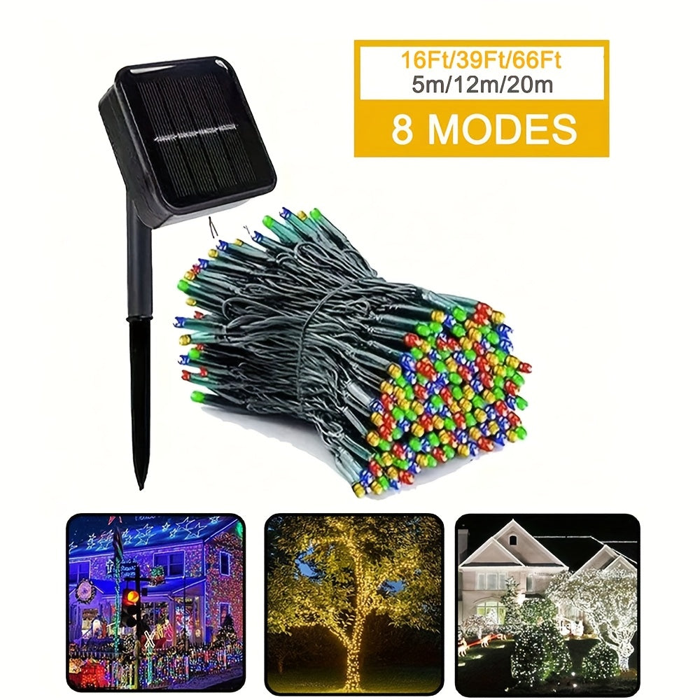 Luces LED solares tipo hadas, 8 modos de iluminación, tira de luces parpadeantes para exteriores, ideal para jardín, patio, terraza, balcón, camping, fiestas, bodas, árbol de Navidad, decoración navideña y para eventos musicales al aire libre