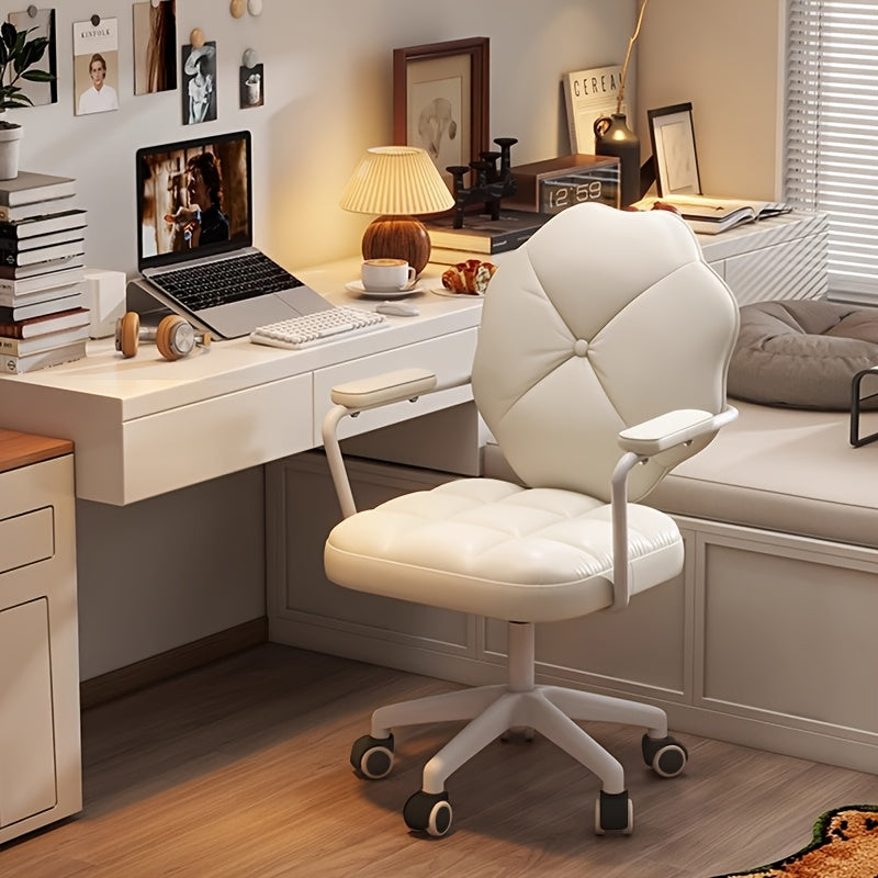 Butaca Ergonómica para Juegos de Computadora - Silla de Oficina en Blanco Crema con Estructura Metálica, Acolchado de Espuma de Alta Densidad y Soporte Trasero Sólido, Fácil Montaje para Estudio en Casa, Dormitorio o Sala de Juegos