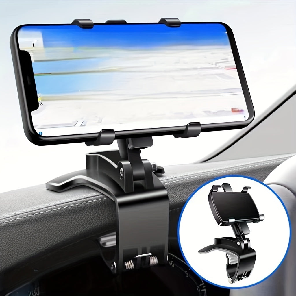 1pc soporte para teléfono de salpicadero, base ABS ajustable universal multifuncional, compatible con pantallas horizontales y verticales, fácil instalación, sujeción segura y giratorio rectangular, accesorio interior automotriz ideal para navegación seg