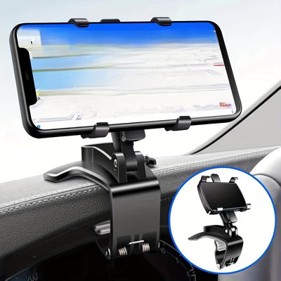 1pc soporte para teléfono de salpicadero, base ABS ajustable universal multifuncional, compatible con pantallas horizontales y verticales, fácil instalación, sujeción segura y giratorio rectangular, accesorio interior automotriz ideal para navegación seg