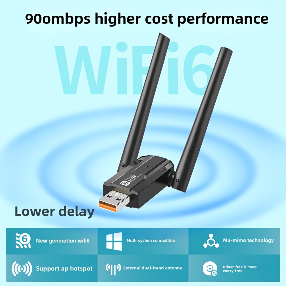 Tarjeta de red WiFi6 de doble banda, adaptador de red inalámbrica con receptor externo USB, velocidad de 900Mbps, plug-and-play, doble antena, para PC de escritorio/ordenador portátil, no requiere batería, alimentado por USB, accesorio de red | Diseño el