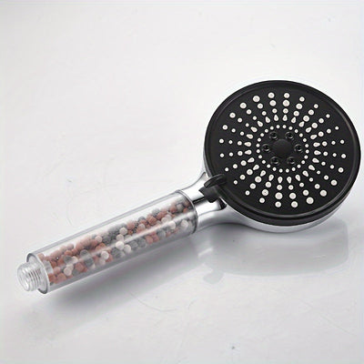 1 pieza de cabeza de ducha ahorradora de agua de acero inoxidable con filtro de cuentas, 6 modos ajustables de pulverización de alta presión, forma redonda, accesorios de baño, cabeza de ducha para baño.