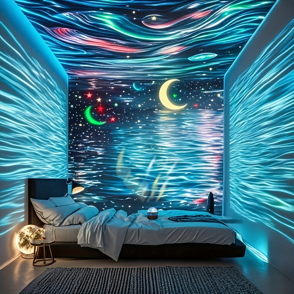YETHKE Luz de Proyección Ondulante Maravillosa - Efectos Giratorios Multicolor y Cielo Estrellado, Brillo Ajustable, Decoración Perfecta para Dormitorio o Ambiente Festivo, Regalo Hermoso para Cumpleaños