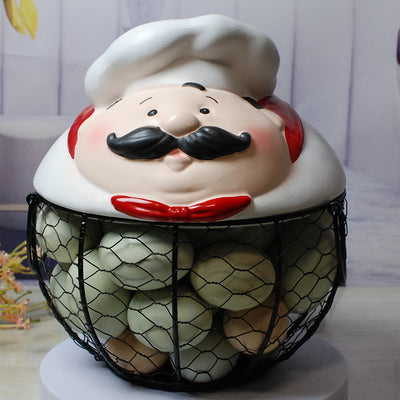Cesta de Almacenamiento Metálica con Temática de Chef - Organizador Decorativo de Cocina para Frutas, Verduras y Más