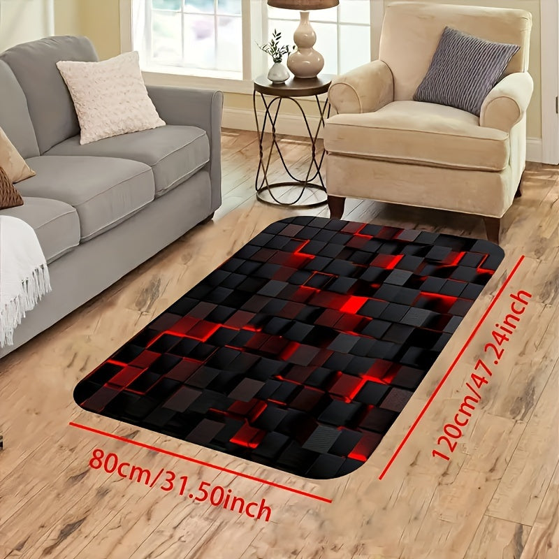Alfombra de Sala Roja con Diseño Geométrico en 3D, Alfombra Decorativa Navideña para el Suelo Estilo Minimalista y Geométrico, Adecuada para Salón, Dormitorio y Pasillo