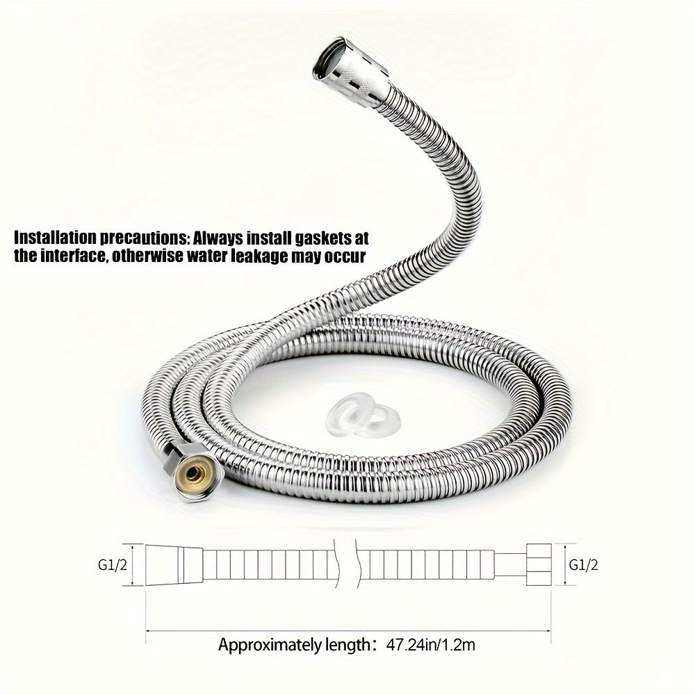 Manguera de ducha de acero inoxidable FlexiShower 1.2m/1.5m/2m/3m, extensión de tubería de cabeza de ducha anti-encorvadura cromada con accesorios de latón y junta de silicona, no necesita electricidad, ajuste universal para bañera y ducha