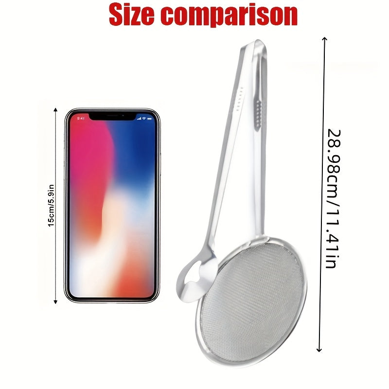 1pc Pinza Filtro de Aceite SHAON en Acero Inoxidable con Malla Fin - Cuchara y Pinza para Freír, Dumplings, Rollos Primavera - Herramienta de Cocina Duradera para Drenaje de Aceite Caliente & Seguridad al Cocinar, Mango Ergonómico, Construcción Robusta,