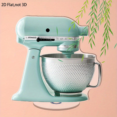Mixer de pie de 2D plano de color turquesa con mango y tazón rayado - Placa de exhibición de acrílico 2D, soporte giratorio con base, decoración interior/exterior, mixer para cocina