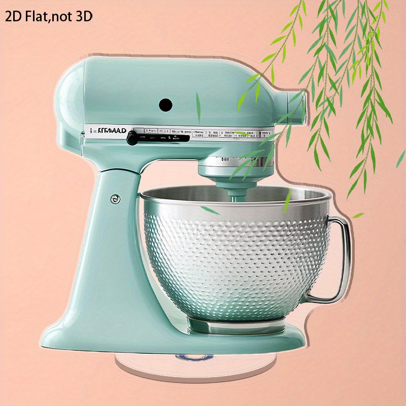 Mixer de pie de 2D plano de color turquesa con mango y tazón rayado - Placa de exhibición de acrílico 2D, soporte giratorio con base, decoración interior/exterior, mixer para cocina