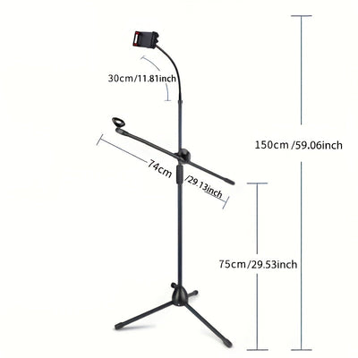 Soporte ajustable para micrófono de teléfono y tableta - Tripode flexible con rotación de 360 grados, se adapta a dispositivos de 4,7" a 12", ideal para transmisiones en vivo y grabación de música, material de hierro negro