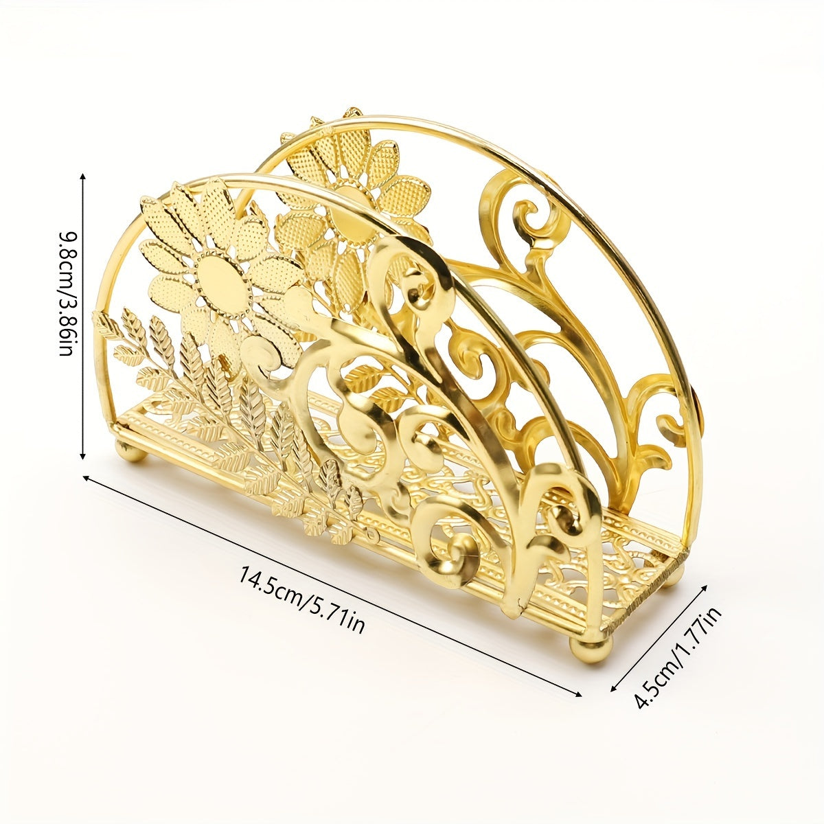 Soporte para servilletas de metal dorado vintage con diseño floral elegante, 1 unidad - Intrincado diseño de hojas y flores, perfecto para comedor, cocina o decoración de hotel, organizador de cocina, accesorio elegante, soporte decorativo