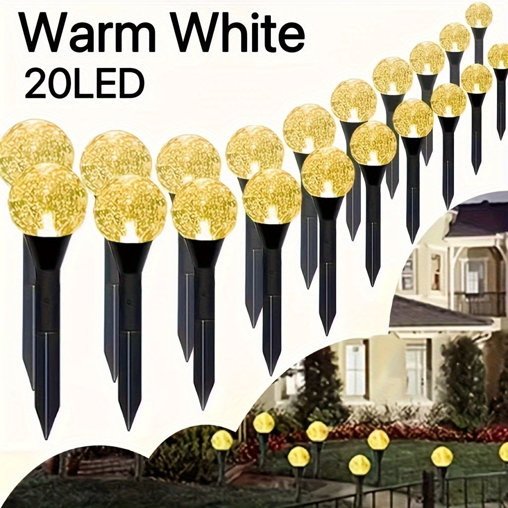 20 Luces Solares de Bola de Cristal con Burbujas LED - Blanco Cálido/Blanco/Cambio de Color, Encendido/Apagado Automático al Anochecer y Amanecer, Lámparas Ecológicas para Jardín, Patio y Decoración Exterior (Sin Cable), Iluminación Duradera para Caminos