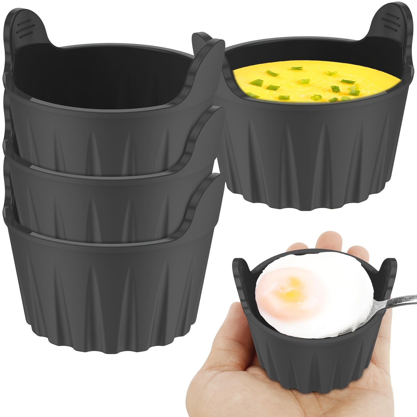 4pcs Cocedores de Huevos de Silicona para Freidora de Aire - Reutilizables, Antiadherentes para Microondas con Vasos