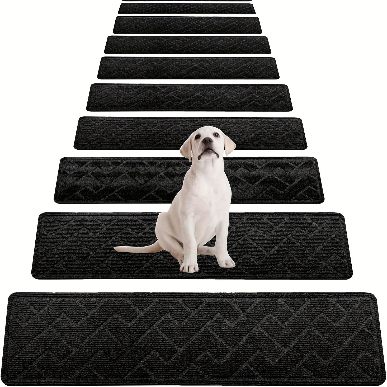 7/15pcs Peldaños Antideslizantes para Escaleras, 76.2x20.32 cm - Tapetes de Seguridad Autoadhesivos Reutilizables para Pasos de Madera en Interiores, Ideales para Ancianos y Mascotas, Patrón Chevron, Lavables a Máquina