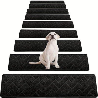 7/15pcs Peldaños Antideslizantes para Escaleras, 76.2x20.32 cm - Tapetes de Seguridad Autoadhesivos Reutilizables para Pasos de Madera en Interiores, Ideales para Ancianos y Mascotas, Patrón Chevron, Lavables a Máquina