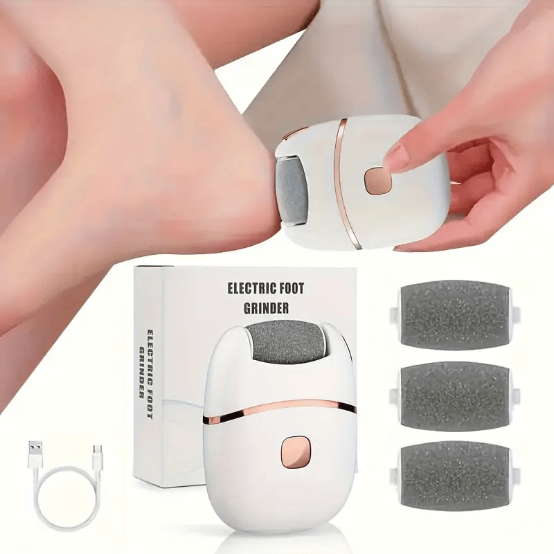 Eliminador eléctrico recargable y molinillo de pies - Con alimentación USB para exfoliación suave, diseño portátil con cabezas intercambiables para uso en casa y viajes, compacto y ligero, eliminador eléctrico portátil, herramienta de cuidado de pies, es