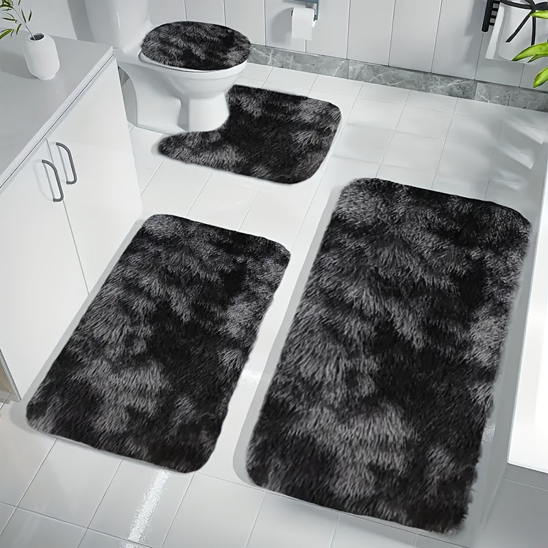Juego de Alfombras de Baño de Poliéster Grueso, Suaves, Absorbentes y Antideslizantes, Patrón Geométrico, Lavables a Máquina, Rectangulares, de 4 Capas
