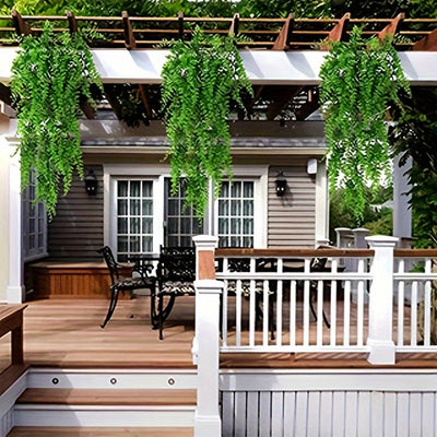 4 piezas de plantas colgantes artificiales resistentes a los rayos UV, hiedra y helecho frondosos, ideales para decoración interior/exterior, perfectas para patio, porche o pared, decoración de jardín