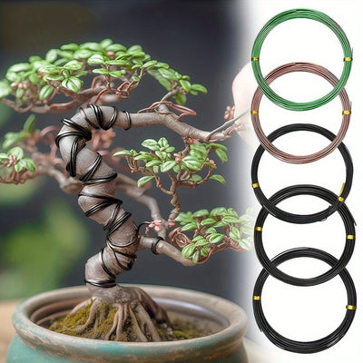 Kit de Herramientas y Alambre para Bonsái con 5 Rollos, Total de 164 Pies de Alambre para Árboles Bonsái, Adecuado para Árboles Bonsái de Interior, Tamaños Incluyen 1mm, 1.5mm, 2mm de Cable de Aluminio