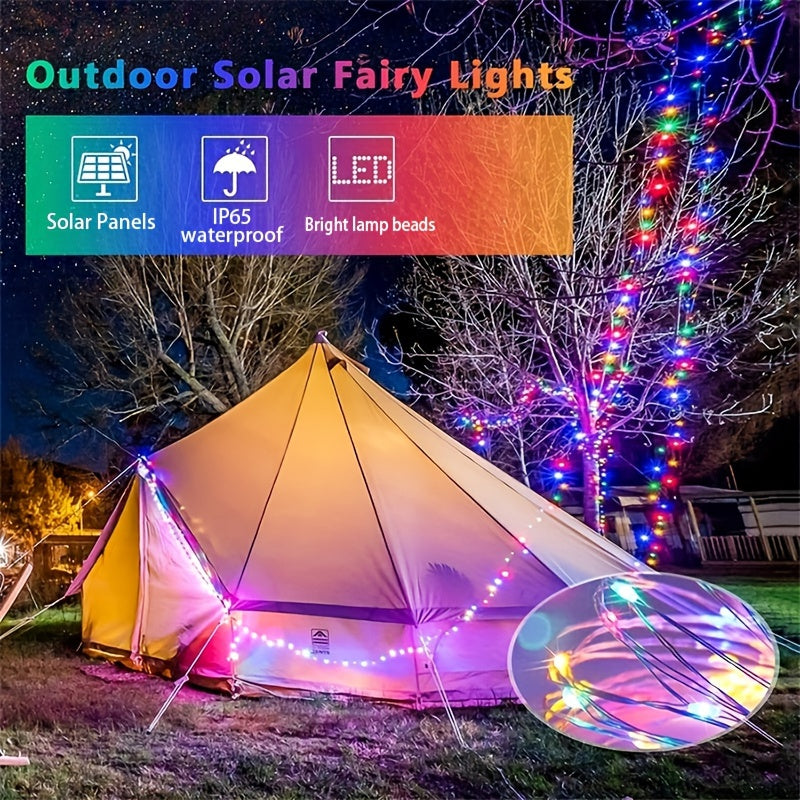 Luces solares de cadena para exteriores, paquete de 3 luces de hadas multicolores, opciones de 50/100/200/300 LED, tema espacial de Mardi Gras, control de sensor de luz, batería de níquel con energía solar, para jardín, árboles, fiestas, bodas, decoració