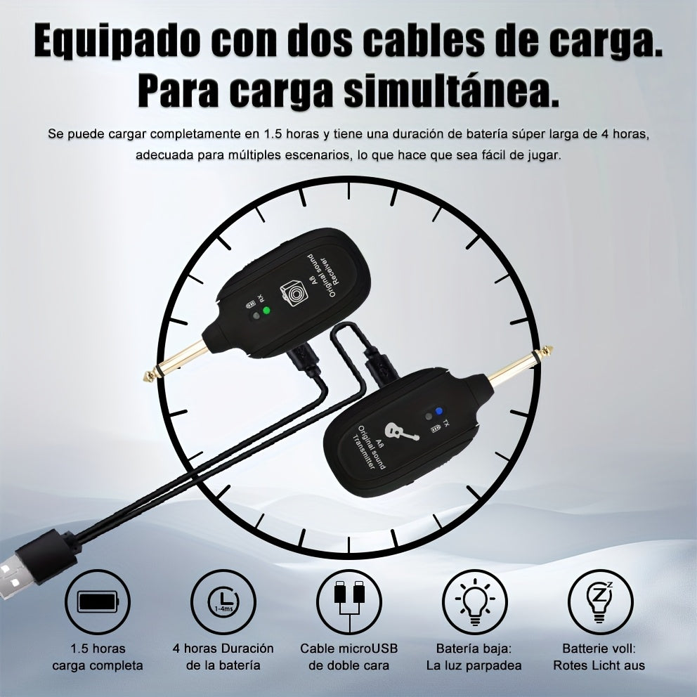 Sistema inalámbrico para guitarra/bajo: transmisor y receptor para guitarra eléctrica, pastillas acústicas e instrumentos de viento, y pastillas para bajo eléctrico | Transmisión de audio Hi-Fi para múltiples dispositivos