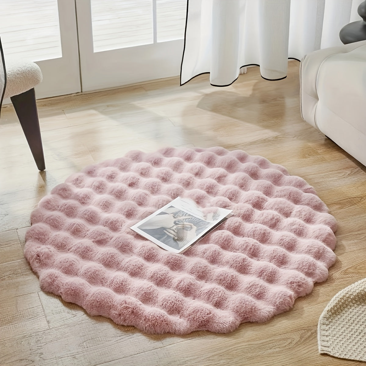 1 pieza, Alfombra Decorativa Redonda de Terciopelo Buboso Sólido Suave y Fácil de Limpiar para Dormitorio, Sala, Armario, Área de Maquillaje o Espacios de Ocio, Color Beige Claro Densa y Cómoda, Mantenimiento Ligero, Adecuada para Todas las Estaciones 35