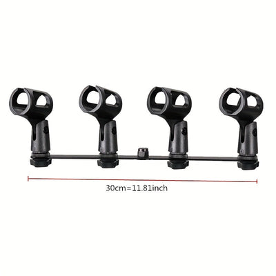 Soporte de micrófono dual o cuádruple con soporte ajustable T-Bar, soporte de micrófono de grabación dual o cuádruple con soporte ajustable T-Bar, material ABS, sostiene 1-4 micrófonos, diseño ahorrador de espacio para grabación en estudio o hogar, confi
