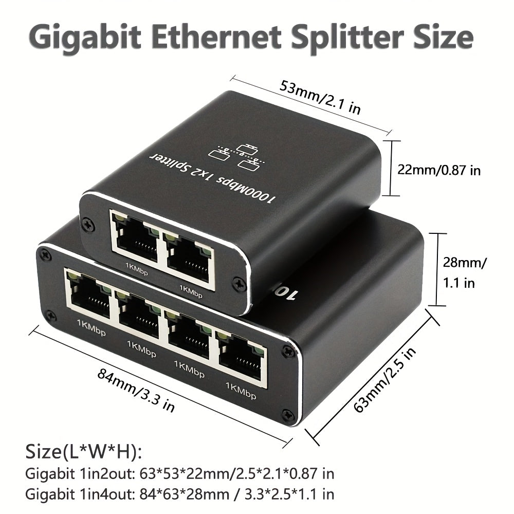 Divisor/switch de Ethernet Gigabit RJ45 de 1 puerto a 2 salidas y 1 puerto a 4 salidas - Switch de red alimentado por USB-C de 1000 Mbps con indicadores LED, Auto-MDIX, compatible con cables categoría 5e/6/7/8 para hogar, escuela, oficina, compartir inte
