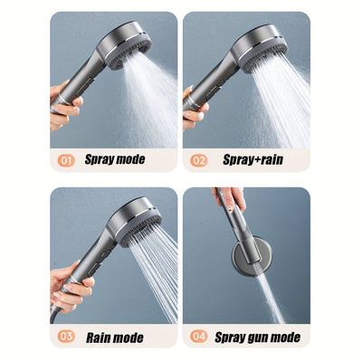 Set de ducha de mano con masaje de silicona, presión ajustable, manguera gruesa de 1,5 m, soporte de pared, acabado pulido, material plástico, no necesita electricidad.