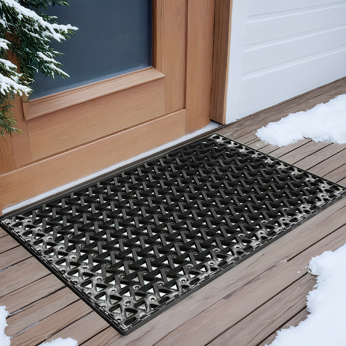 1pc Felpudo DAJIANG para Exterior con Patrón Geométrico, Base Antideslizante y Material TPE Resistente - Alfombra de Bienvenida Lavable de Perfil Bajo para Patio, Entrada o Puerta Principal (Gris/), Diseño Minimalista Moderno, Durabilidad Industrial, Sue
