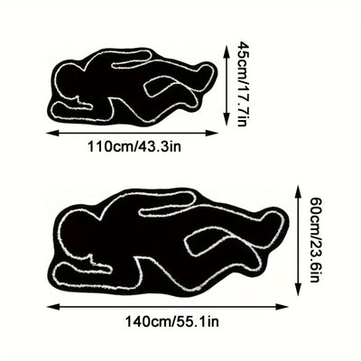 1 alfombra de terciopelo con diseño de contorno blanco y negro, suave, lavable, antideslizante con respaldo de TPR, para sala, dormitorio, cocina, baño y más, forma irregular única para decoración del hogar