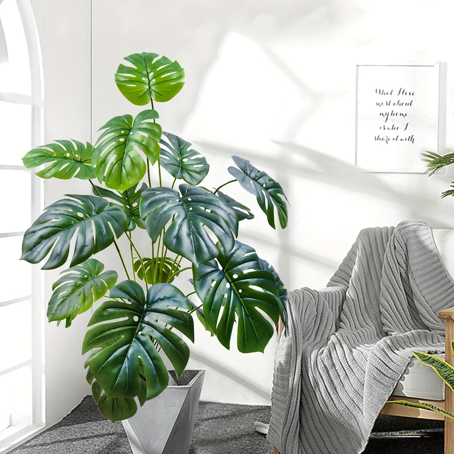 1 pieza de planta artificial Monstera Deliciosa, 80 cm/31,49 pulgadas - Hojas verdes grandes, bajo mantenimiento para decoración interior/exterior para hogar, oficina o jardín, no necesita batería, decoración de plantas interiores | Estética natural | Pl