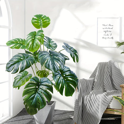 1 pieza de planta artificial Monstera Deliciosa, 80 cm/31,49 pulgadas - Hojas verdes grandes, bajo mantenimiento para decoración interior/exterior para hogar, oficina o jardín, no necesita batería, decoración de plantas interiores | Estética natural | Pl
